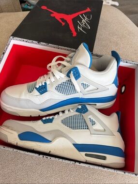 Nike White and University Blue Air Jordan 4 Style Sneakers